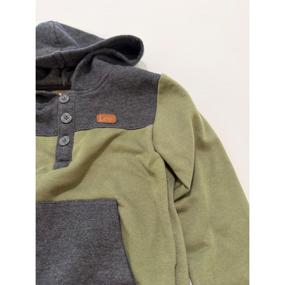 Lee Boys Hoodie Olive Green Charcoal Gray Colorblock Henley Pullover 2T - Picture 3 of 5